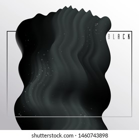 Abstract dark matter fluid vector background, dimensional gradient shape element for design, black flowing 3D wave, color dynamic motion layout.