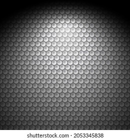 Abstract Dark Metal Cell Background with Light Effect. Perforated Texture Seamless Pattern Background. Round Dot Cyber Backdrop. Digital Futuristic Techno Wallpaper