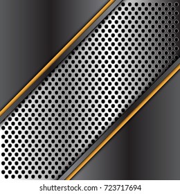 Abstract dark metal plate triangle silver circle mesh banner yellow line design modern futuristic background vector illustration.
