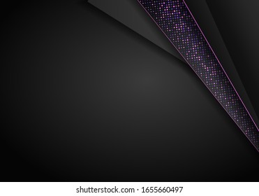 Abstract dark metallic overlap background. Luxury bright blue lines modern futuristic background. Technology design template. Texture with gold glitters dots element decoration.