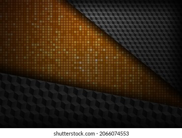 Abstrakte, dunkle, metallische Textur, dunkler Hintergrund auf Pixel-goldener Mosaikoberfläche