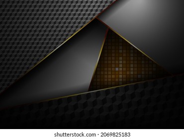 Abstrakte, dunkle, metallische Textur, dunkler Hintergrund auf Pixel-goldener Mosaikoberfläche