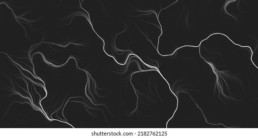 Abstract Dark Modern Style Geometric Background Design, Black and White 3D Flowing Flashing Spreading Curving Lines Pattern - Dark Digitally Generated Line Art, Template in Editable Vector Format