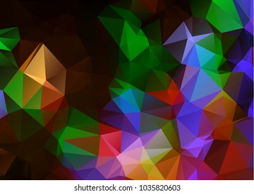 Abstract Dark Multicolor geometric rumpled triangular low poly origami style gradient illustration graphic background. Vector polygonal design for your business. Rainbow, spectrum image.