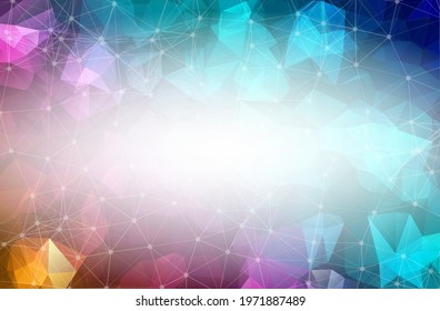 Abstract Dark multicolor Polygonal Space Background with Connecting Dots and Lines.  Connection structure and science background. Futuristic HUD design.