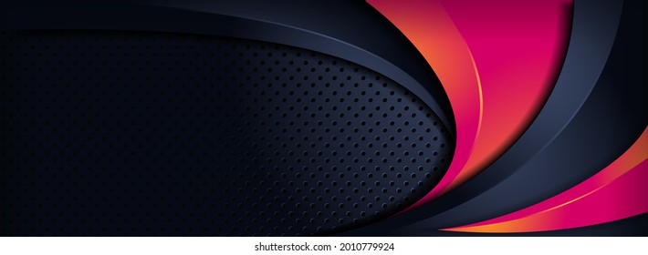 Abstract Dark Navy Background Combined with Dynamic Modern Orange Shape and Lines.