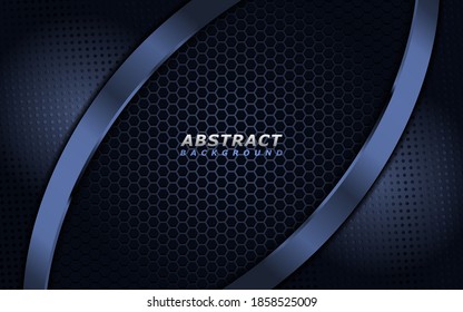 Abstract Dark Navy Background with Geometric  curved Line, Shape on hexagon background. Modern Background Vector Illustration Design Template.