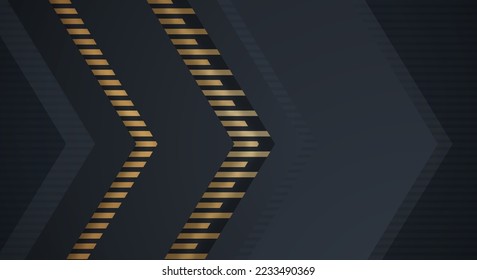 Abstract Dark Navy Black Background with Gold Line Arrow Direction Geometric Triangle Design Modern Futuristic