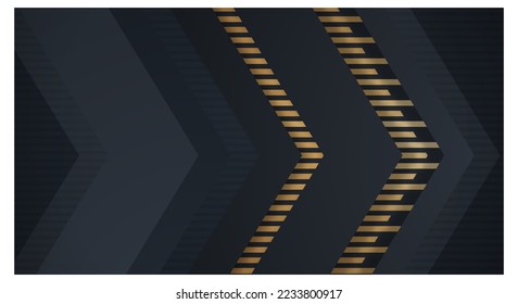 Abstrakter dunkler, dunkler, schwarzer Hintergrund mit goldener Linie, Bogenrichtung Geometrisches Dreieck Design Moderne futuristische