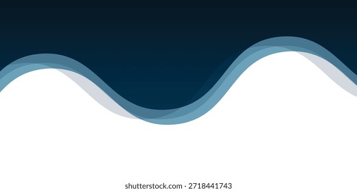 Abstract Dark Navy Blue Background with Elegant Blue Wave Shapes and Soft Gradient Tones over a Minimalist White Base for Modern Digital Media Presentations and Creative Graphic Design