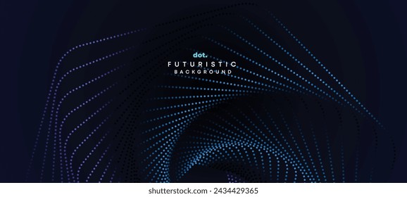 Abstract Dark Navy Blue Green Gradient Waving Circles Flowing Dot Technology Banner Background. Purple Pink Gradient Glowing Dotted Wave Digital Futuristic Diagonal Banner for Cover, Website, Header