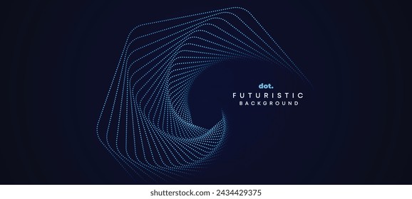 Abstract Dark Navy Blue Green Gradient Waving Circles Flowing Dot Technology Banner Background. Purple Pink Gradient Glowing Dotted Wave Digital Futuristic Diagonal Banner for Cover, Website, Header