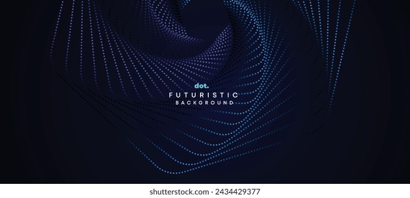 Abstract Dark Navy Blue Green Gradient Waving Circles Flowing Dot Technology Banner Background. Purple Pink Gradient Glowing Dotted Wave Digital Futuristic Diagonal Banner for Cover, Website, Header