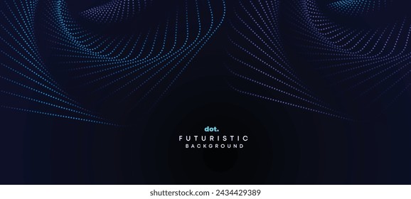 Abstract Dark Navy Blue Green Gradient Waving Circles Flowing Dot Technology Banner Background. Purple Pink Gradient Glowing Dotted Wave Digital Futuristic Diagonal Banner for Cover, Website, Header