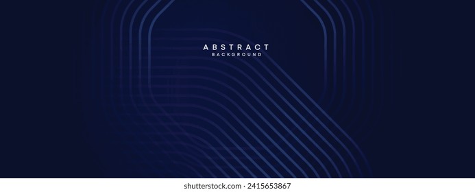 Abstract Dark Navy Blue Waving circles lines Technology Background. Modern gradient with glowing lines shiny geometric shape and diagonal, for brochure, cover, poster, banner, website, header