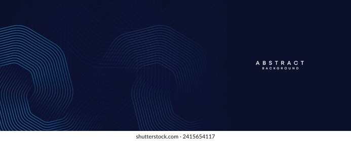 Abstrakte dunkle Navy Blue Waving-Kreise umreißen Technologie-Hintergrund. Moderner Farbverlauf mit leuchtenden Linien glänzend geometrische Form und Diagonale, für Broschüren, Deckel, Plakat, Banner, Website, Kopfzeile