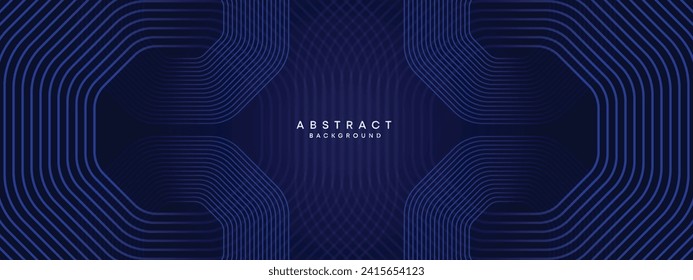 Abstract Dark Navy Blue Waving circles lines Technology Background. Modern gradient with glowing lines shiny geometric shape and diagonal, for brochure, cover, poster, banner, website, header