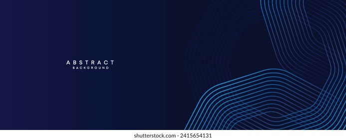Abstract Dark Navy Blue Waving circles lines Technology Background. Modern gradient with glowing lines shiny geometric shape and diagonal, for brochure, cover, poster, banner, website, header