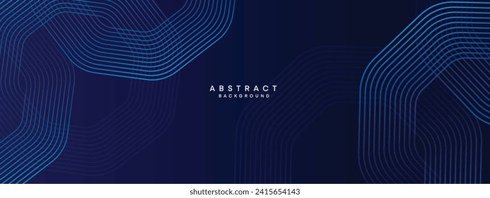 Abstract Dark Navy Blue Waving circles lines Technology Background. Modern gradient with glowing lines shiny geometric shape and diagonal, for brochure, cover, poster, banner, website, header