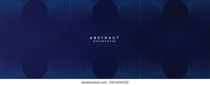 Abstrakte dunkle Navy Blue Waving-Kreise umreißen Technologie-Hintergrund. Moderner Farbverlauf mit leuchtenden Linien glänzend geometrische Form und Diagonale, für Broschüren, Deckel, Plakat, Banner, Website, Kopfzeile