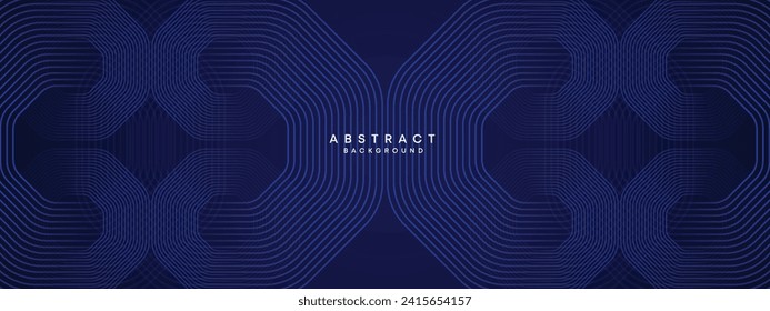Abstrakte dunkle Navy Blue Waving-Kreise umreißen Technologie-Hintergrund. Moderner Farbverlauf mit leuchtenden Linien glänzend geometrische Form und Diagonale, für Broschüren, Deckel, Plakat, Banner, Website, Kopfzeile
