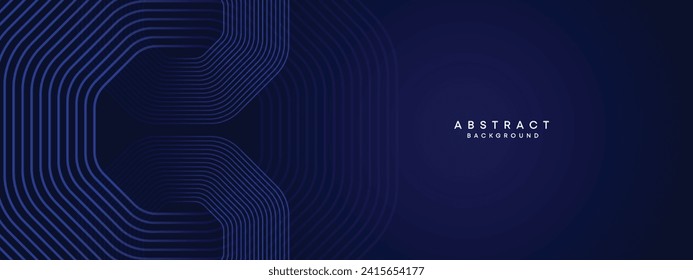 Abstract Dark Navy Blue Waving circles lines Technology Background. Modern gradient with glowing lines shiny geometric shape and diagonal, for brochure, cover, poster, banner, website, header