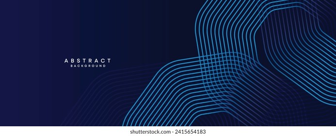 Abstract Dark Navy Blue Waving circles lines Technology Background. Modern gradient with glowing lines shiny geometric shape and diagonal, for brochure, cover, poster, banner, website, header