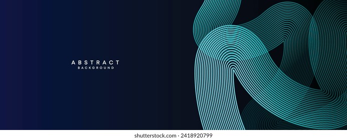 Abstrakte dunkle Navy Blue Waving-Kreise umreißen Technologie-Hintergrund. Moderner blauer Farbverlauf mit leuchtenden Linien glänzend geometrische Form und Diagonale, für Broschüren, Deckel, Plakat, Banner, Website, Kopfzeile
