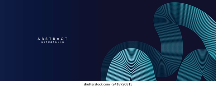Abstract Dark Navy Blue Waving circles lines Technology Background. Modern Blue gradient with glowing lines shiny geometric shape and diagonal, for brochure, cover, poster, banner, website, header