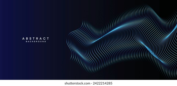 Abstract Dark Navy Blue Waving circles lines Technology Background. Modern Holo gradient with glowing lines shiny geometric shape and diagonal, for brochure, cover, poster, banner, website, header