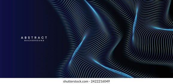 Abstract Dark Navy Blue Waving circles lines Technology Background. Modern Holo gradient with glowing lines shiny geometric shape and diagonal, for brochure, cover, poster, banner, website, header