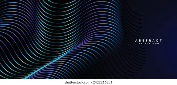 Abstract Dark Navy Blue Waving circles lines Technology Background. Modern Holo gradient with glowing lines shiny geometric shape and diagonal, for brochure, cover, poster, banner, website, header