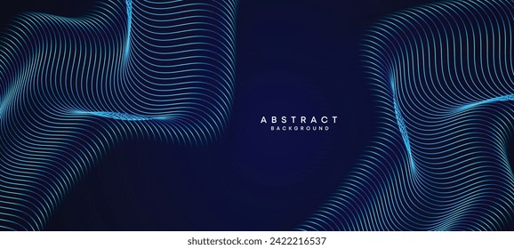 Abstract Dark Navy Blue Waving circles lines Technology Background. Modern Holo gradient with glowing lines shiny geometric shape and diagonal, for brochure, cover, poster, banner, website, header