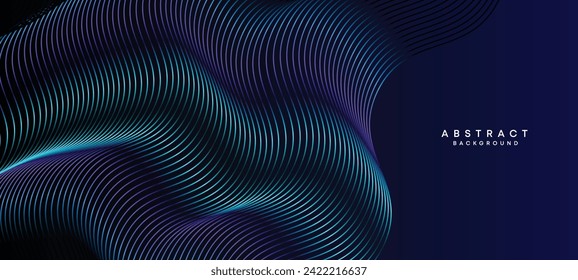 Abstract Dark Navy Blue Waving circles lines Technology Background. Modern Holo gradient with glowing lines shiny geometric shape and diagonal, for brochure, cover, poster, banner, website, header