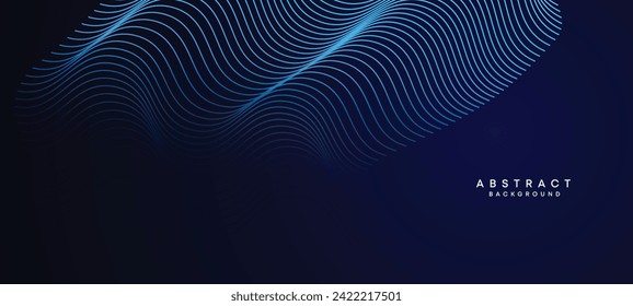 Abstract Dark Navy Blue Waving circles lines Technology Background. Modern Holo gradient with glowing lines shiny geometric shape and diagonal, for brochure, cover, poster, banner, website, header