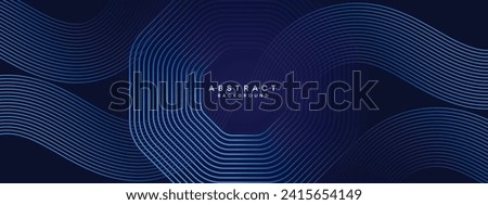 Abstract Dark Navy Blue Waving circles lines Technology Background. Modern gradient with glowing lines shiny geometric shape and diagonal, for brochure, cover, poster, banner, website, header