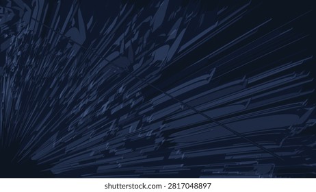 Abstract dark navy geometric shard explosion with dynamic radial speed lines and fragmented angular structures creating a futuristic technology background