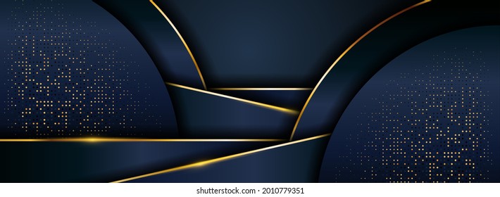 Abstract Dark Navy Luxury Background Combined with Golden Element.