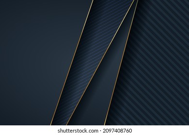 abstract dark navy with overlap layers and gold line background. eps10 vector