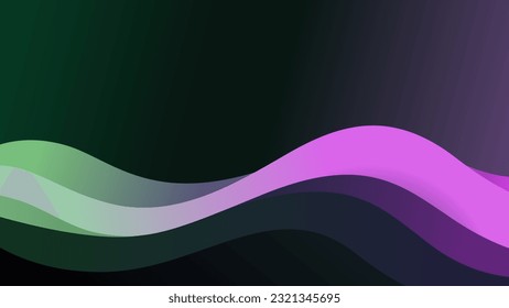 Abstract dark neon gradient purple and green background with wave