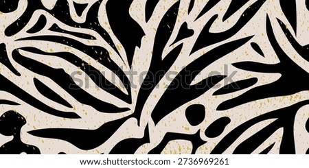 Abstract dark organic antique seamless pattern. Artistic black-and-white background featuring hand-painted textures and autumn-blossom elements. Vector illustration 