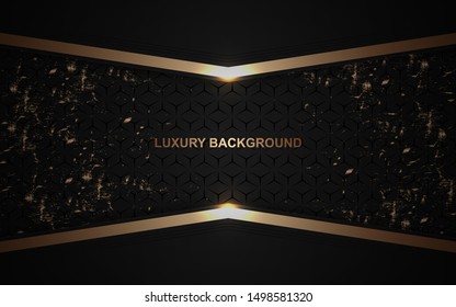 Abstract dark overlap layer background. Luxury and elegant concept with golden line and glitters  