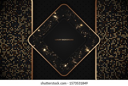 Abstract dark overlapping layers background a combination with golden texture line decoration. Luxury and premium concept vector design template for element modern cover, banner, card