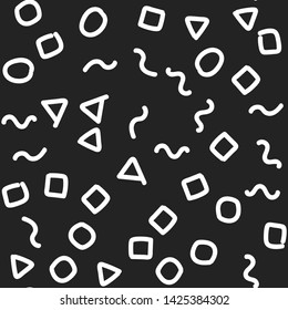  abstract dark pattern. Black and white chaotic hand drawn memphis elements. Stylish geometrical background for fabric, textile, design, ceramic.