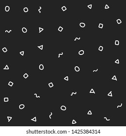  abstract dark pattern. Black and white chaotic hand drawn memphis elements. Stylish geometrical background for fabric, textile, design, ceramic.