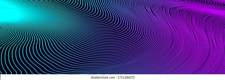 Abstract Dark Pink and Blue Geometric Pattern with Waves. Striped Spiral Texture. Hypnotic Psychedelic Illusion. Vector Illustration