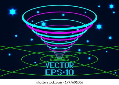 Abstract Dark Pink and Blue Geometric Pattern with Swirl. Striped Spiral Texture Isolated on Starry Background. Vector. 3D Illustration