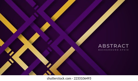 Abstract Dark Purple 3D Background with Gold and Purple Lines Paper Cut Style Textured. Usable for Decorative web layout, Poster, Banner, Corporate Brochure and Seminar Template Design