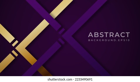 Resumen Fondo 3D morado oscuro con estilo de corte de papel de líneas doradas y púrpura texturizado. Usable para diseño web decorativo, póster, banner, folleto corporativo y diseño de plantillas de seminarios