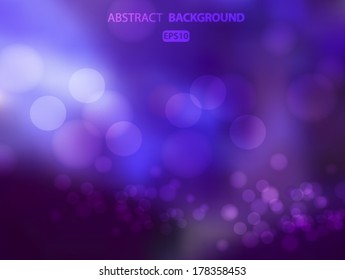 Abstract dark purple background with bokeh circles. Christmas card. Vector EPS 10 illustration.